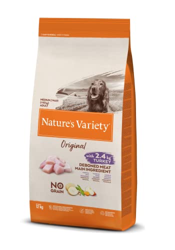 Nature's Variety Original No Grain, Pienso para Perros Adultos Medianos y grandes, Sin cereales, con Pavo deshuesado, 12kg