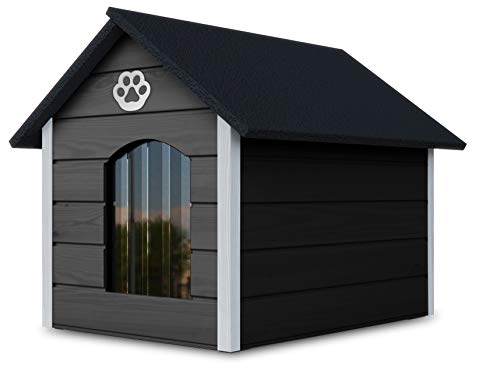 Casa de madera para perro con paredes aislantes, impermeable, XL, marrón y blanco