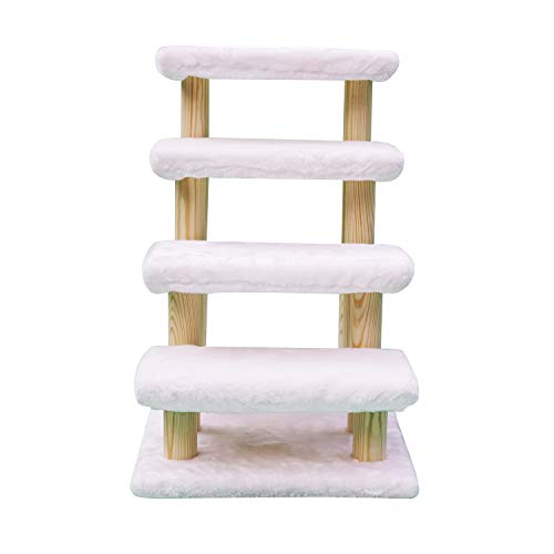 HAIBEIR Escaleras de madera para mascotas escalera de 4 escalones para mascotas con alfombra desmontable para cama alta y sofá (blanco)