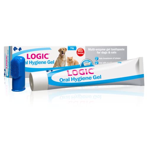 Logic Gel de higiene bucal para gatos y perros, 70 g con cepillo de dientes de dedo