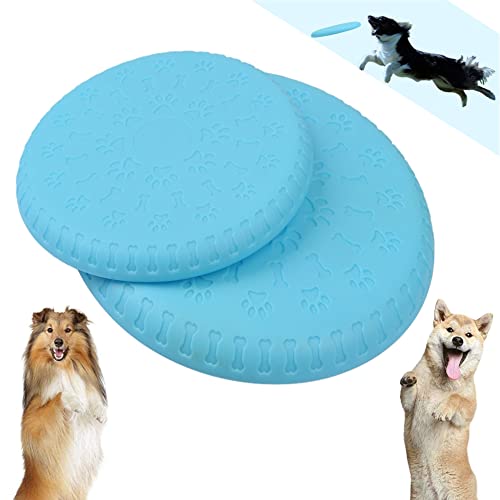 BUYGOO 2 Piezas Frisbees para Perros Suave y Natural Volar Discos Juguete para Morder y Entrenar con Colores Brillantes para Perro Pequeño/Mediano/Grande (Azul)