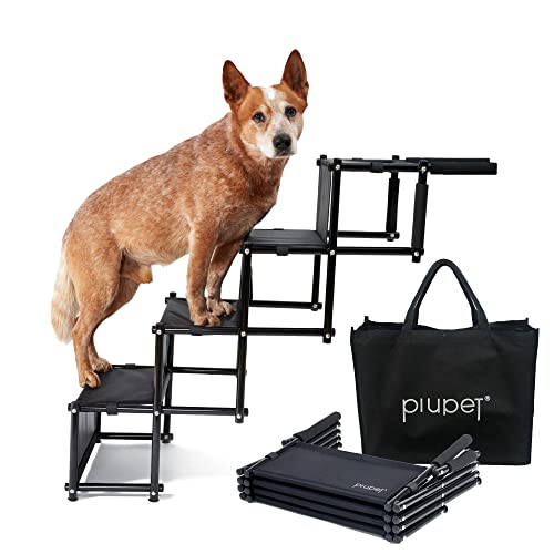 PiuPet® Rampa para Perros I hasta 80kg Cargable I Utilizable para Todos los vehículos I Escalera para Perros Plegables I para Grandes y pequeños Perros | Escalones para Mascotas | Rampa Coche