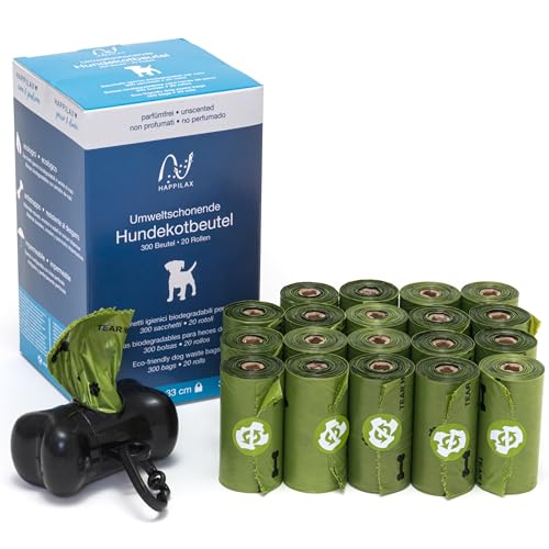 Bolsas para excrementos para perros ecológicas con almidón de maíz, sin olor, 300 unidades - con dispensador de bolsas