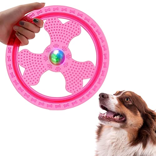 HINAA Juguete de disco para perro, disco volador duradero con luz LED intermitente, discos voladores para perros, juguetes de piscina para perros para razas pequeñas, medianas y grandes, azul o rosa
