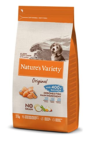 Nature's Variety Original No Grain, Pienso para Perros Junior de todos los tamaños, Sin cereales, con Salmón sin espinas, 2kg