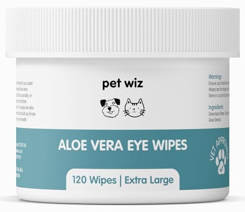 Pet Wiz Toallitas de Ojos de Aloe Vera para Limpiar Perros y Gatos, Extra Grandes (1 bañera)