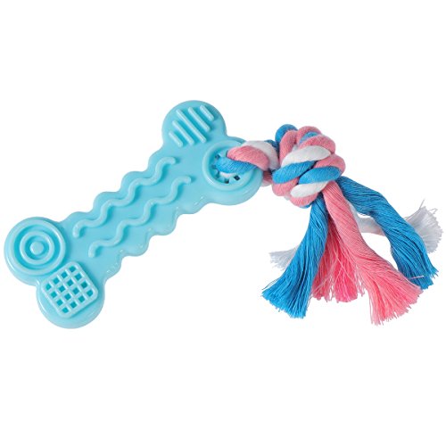 Hueso de juguete para perros de Ueetek de goma y cuerda, juguete para limpieza dental para mascotas y cachorros de perros, color azul