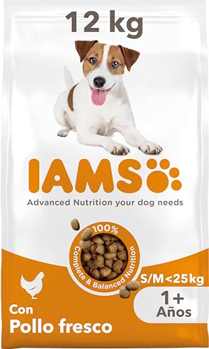 IAMS Alimento seco para perros de razas pequeñas y medianas con pollo fresco, comida seca para perros adultos de más de 1 año, 12 kg