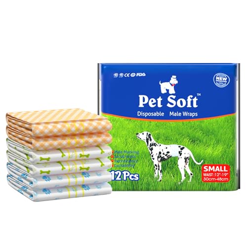 Pet Soft Pañales para Perros Desechables Paños para Perros machos Pañales para Mascotas Suaves absorbentes Super S 12count (12'-19')