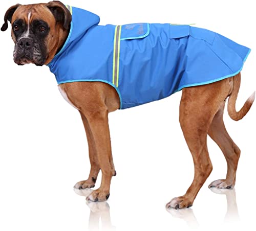 Bella & Balu Chubasquero de Perro - Impermeable para Mascotas con Capucha y reflectores para Proteger a su Perro en Paseos Largos del frío, la Lluvia o la Nieve en épocas frías (L | Azul)
