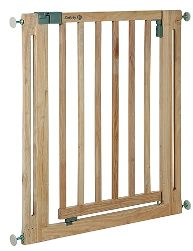 Safety 1st Easy Close Wood Barrera de seguridad bebés, niños y perros, puerta de seguridad 73 cm hasta 80.5 cm con extensiones, color madera natural
