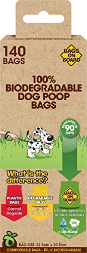 Bags on Board Bolsas para caca de perro 100% Biodegradables y compostables - 140 unidades