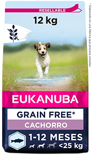 Eukanuba Grain Free Alimento para Cachorros de Perro de Raza Pequeña y Mediana, Receta Baja en Alérgenos, 12 kg