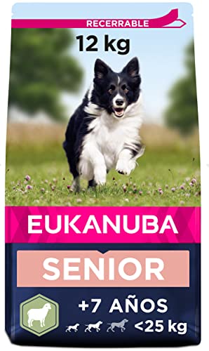 Eukanuba Alimento seco para perros senior de razas pequeñas y medianas, rico en cordero y arroz, 12 kg
