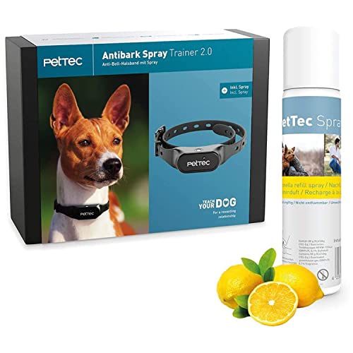 Collar Antiladridos PetTec para Perros con Señal Pulverizada automática, Incluye Aerosol con Fragancia de Limón, Adiestramiento para Acabar con los Ladridos de Perros Grandes y pequeños