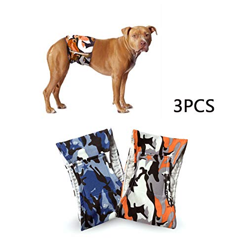 3pcs Set Pañal para Perros machos Masculino pañal para incontinencia Pantalones Protectores Banda Abdominal Cinturones para Perro Lavable Reutilizable (S, Naranja-Camuflaje)