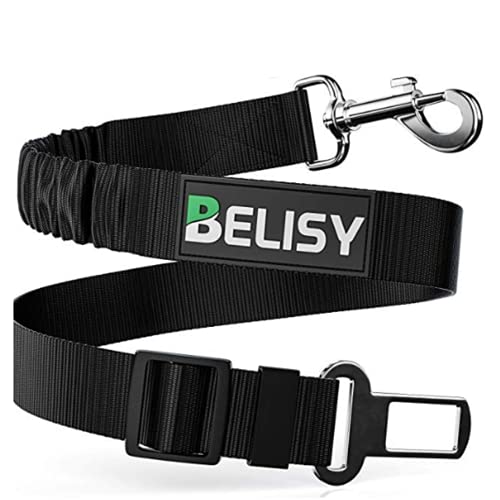 BELISY Correa Perro Coche en Nylon Elástico Ajustable – Cinturon Perro/Gato Coche – Correa Ajustable (60-80cm) para la Máxima Comodidad – Perros Grandes y Pequeños - Negro