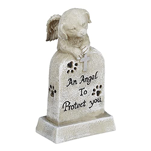 Relaxdays Gatos Placa Conmemorativa Perro, Resistente Intemperie, Lápida Mascota, Cruz, Refrán: An Angel To Protect You, Crema (10036058)