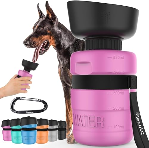 lesotc Botella de Agua Plegable Portatil para Perros,Sin BPA,520ml,Impermeable,Botella de Viaje para Mascotas