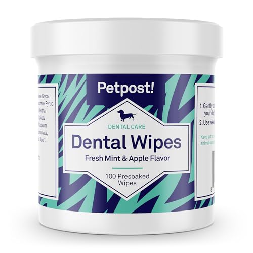 Petpost | Dog Dental Wipes: Bad Breath, Plaque and Cavities Disappear. 100 Soaked Pads in a Natural Cleaning Solution for Teeth