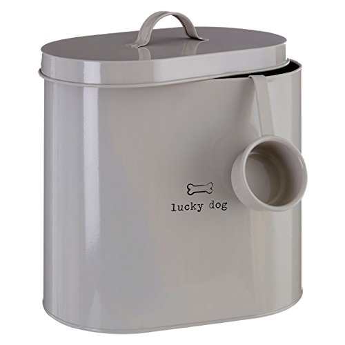 Premier Housewares 6.5 litre Adore Pets 6.5 Litro Bote para conservar Alimentos con Cuchara-Lucky Dog, Afortunado Perro, Acero Inoxidable, Natural, 15x25x24 cm