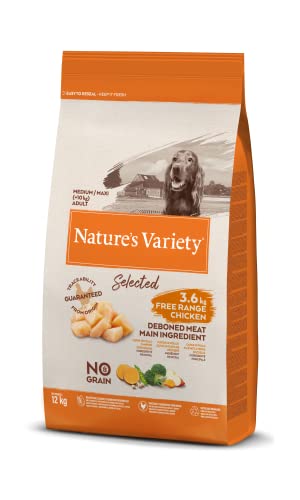 Nature's Variety Selected, Pienso para Perros Adultos Medianos y grandes, Sin cereales, con Pollo campero deshuesado, 12kg