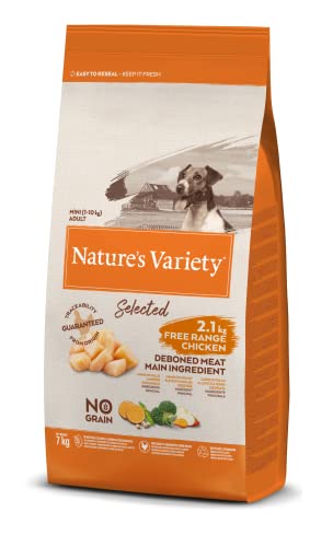 Nature's Variety Selected, Pienso para Perros Adultos Pequeños, Sin cereales, con Pollo campero Deshuesado, 7kg