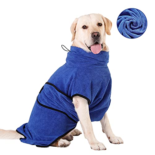 HAPPY HACHI Albornoz para Perros Microfibra Absorbente, Toallas Secadores Rápido para Perros Pequeños Grandes, Baño Gatos Lavable Pijamas para Mascotas(S Azul)