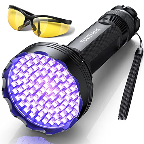 Linterna UV con 100 LED, YOUTHINK Detector Ultravioleta de 395 nm para Detectar Orina de Mascotas en Alfombra, Flashlight Portable para Manchas de Cocinas, Caza Escorpión