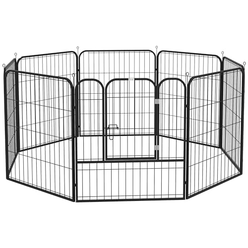 PawHut Parque para Mascotas de 8 Paneles 80x80 cm Corralito para Perros con Puerta y Doble Pestillo Metálicos Cerca de Entrenamiento Negro