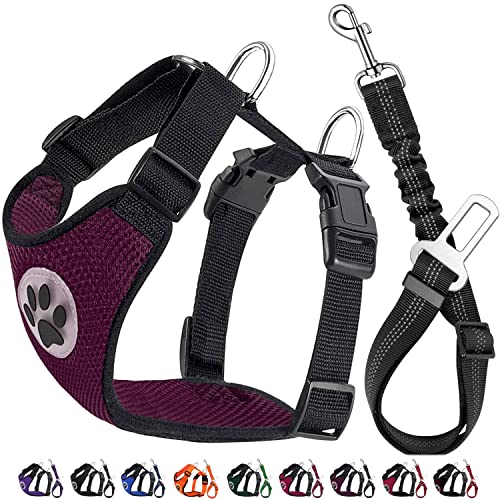 Lukovee Cinturón de seguridad para perro para automóvil, arnés ajustable para perros grandes, medianos y pequeños, cinturón de seguridad de malla suave acolchado y transpirable con correa de conector