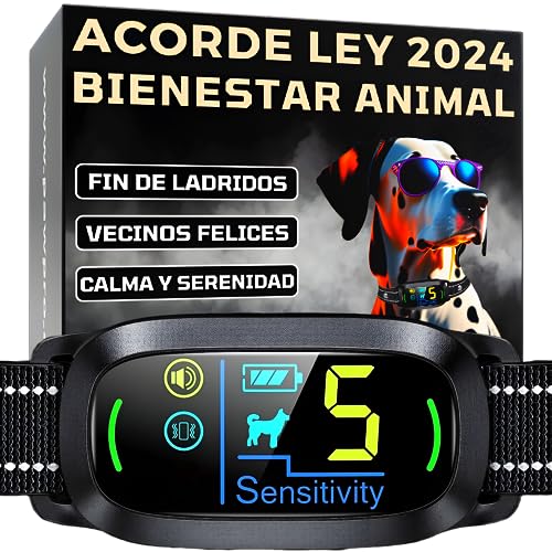 PAWPRO Collar Antiladridos para Perros | Cumple Nueva Ley Bienestar Animal 2024 | Inteligencia Artificial, Detección de ladridos, Pantalla Color | 3 Modos Beep, Vibración, Beep+Vibración | Manual ESP