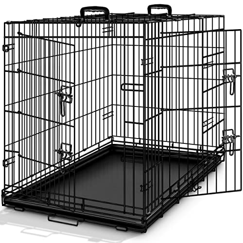 TRESKO Transportín para Perros con 2 Puertas | Jaula de Transporte Metálica para Mascotas | Caja Plegable con Bandeja Extraíble (XXL - 122 x 74,5 x 80,5 cm)