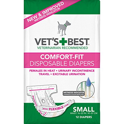 Vet's Best Consumido de pañales para Perros de Confort Pañales de Perro Femenino Desechables | Absorbente con Ajuste a Prueba de Fugas | Pequeno 12pk