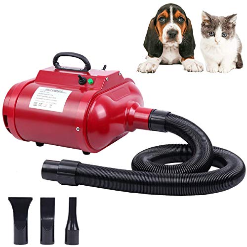 Yonntech 2800W Secador de Pelo para Mascotas Caninas Calentadora Perros Gatos Mascotas Doble Motor Secador de Cabello con Calentador Potencia Temperatura y Velocidad Ajustable (Doble Motor(Rojo))
