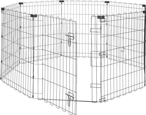 Amazon Basics - Parque de metal plegable para perros y mascotas de 76 cm, con puerta Negro, Octogonal