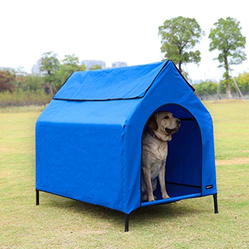 Amazon Basics - Caseta para mascotas, elevada, portátil, grande, azul