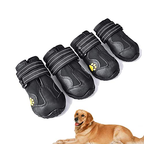 Havenfly Botas para Perros de 4 Piezas,Zapatos Impermeables para Perros con Correas Ajustables Reflectantes para Perros medianos y Grandes (A, 4)