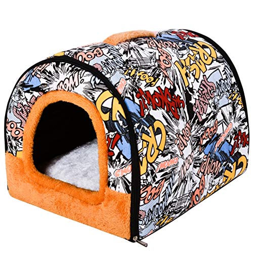 Lzww 2 en 1 Dog House Cat House Igloo, Plegable Cama del Gato Cueva Antideslizante Soft casa del Animal doméstico,F